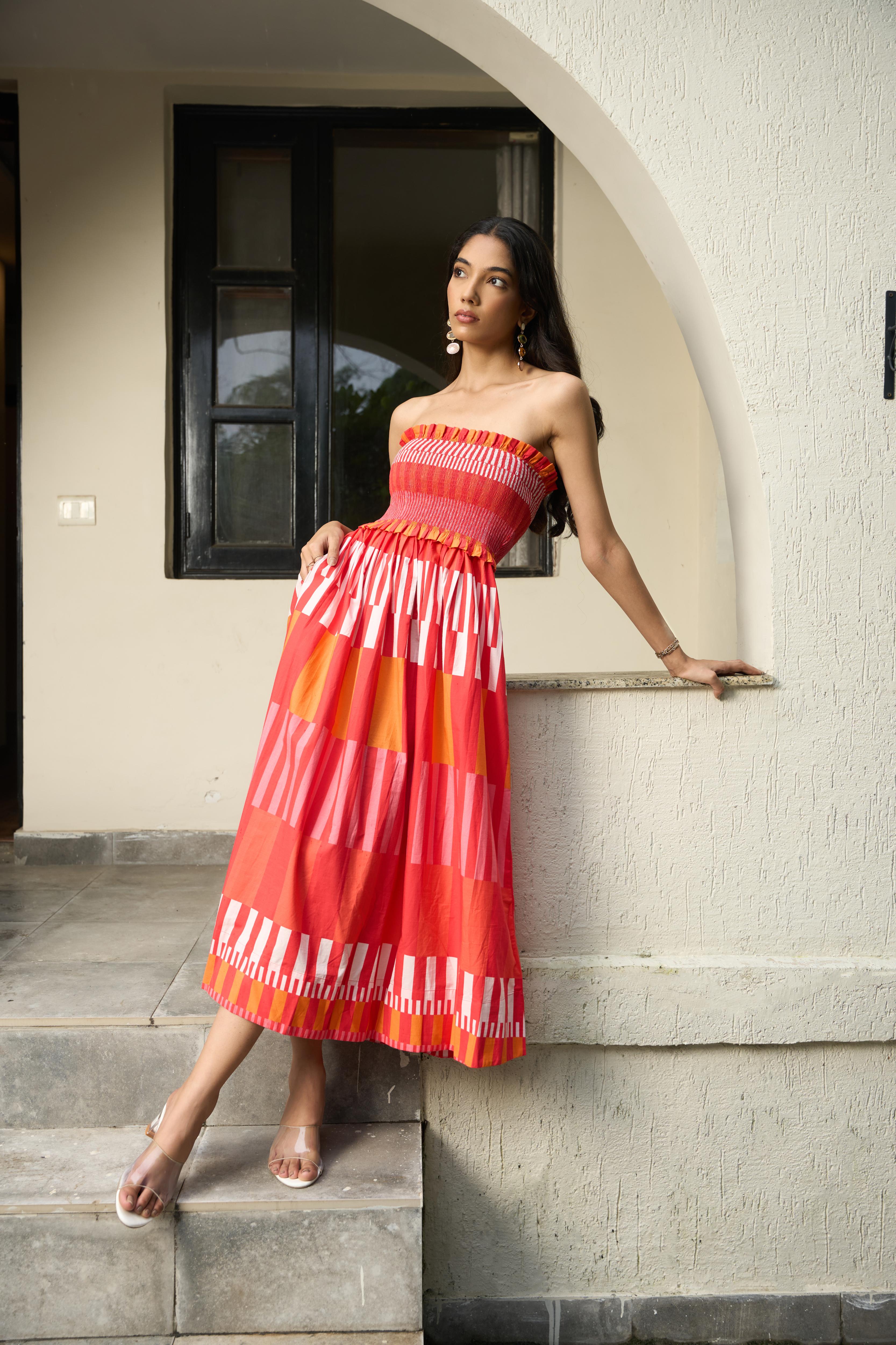 red striped off the shoulder dress Sunbeam Off-Shoulder Dress M