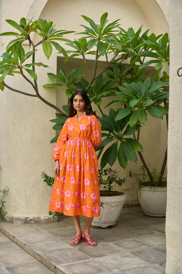 Coralbloom Sleeved Midi Dress