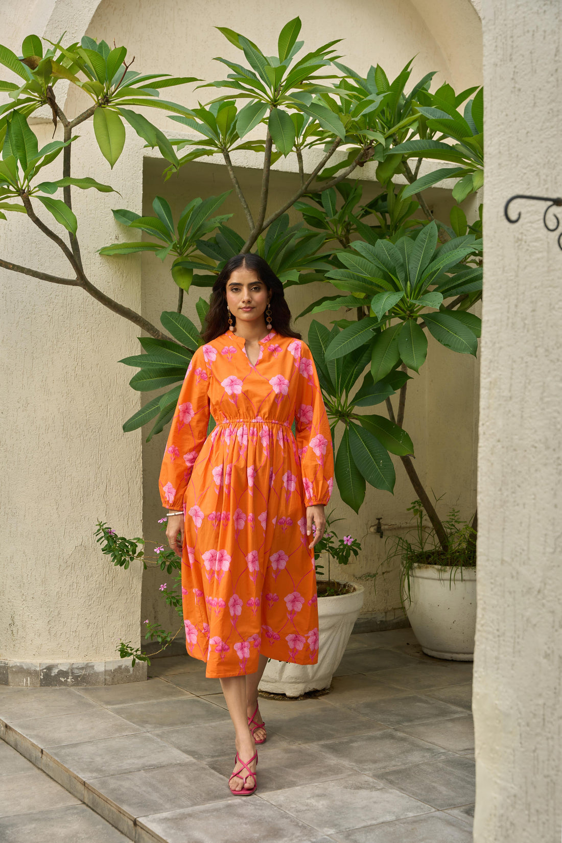 Coralbloom Sleeved Midi Dress