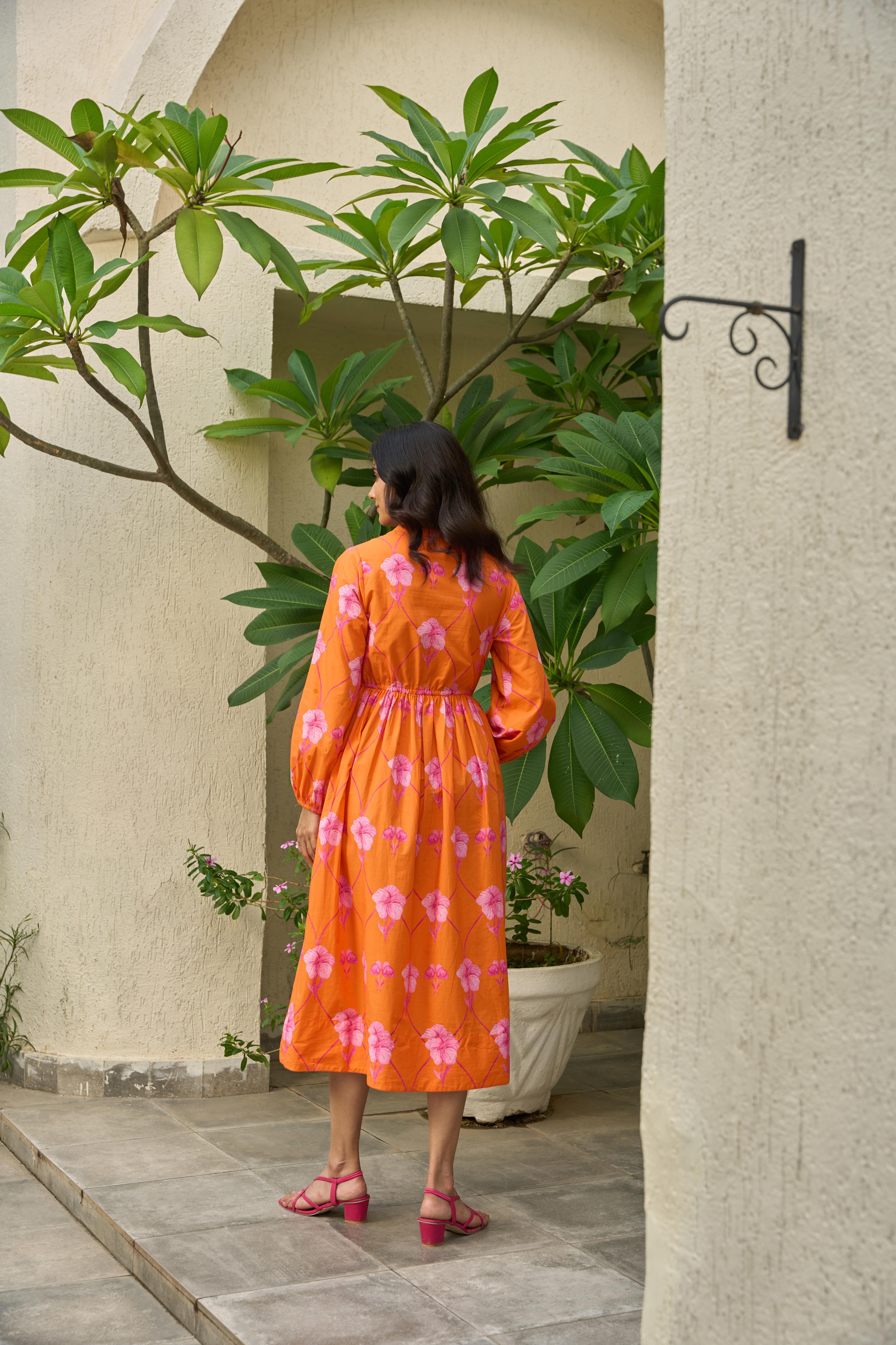 Coralbloom Sleeved Midi Dress