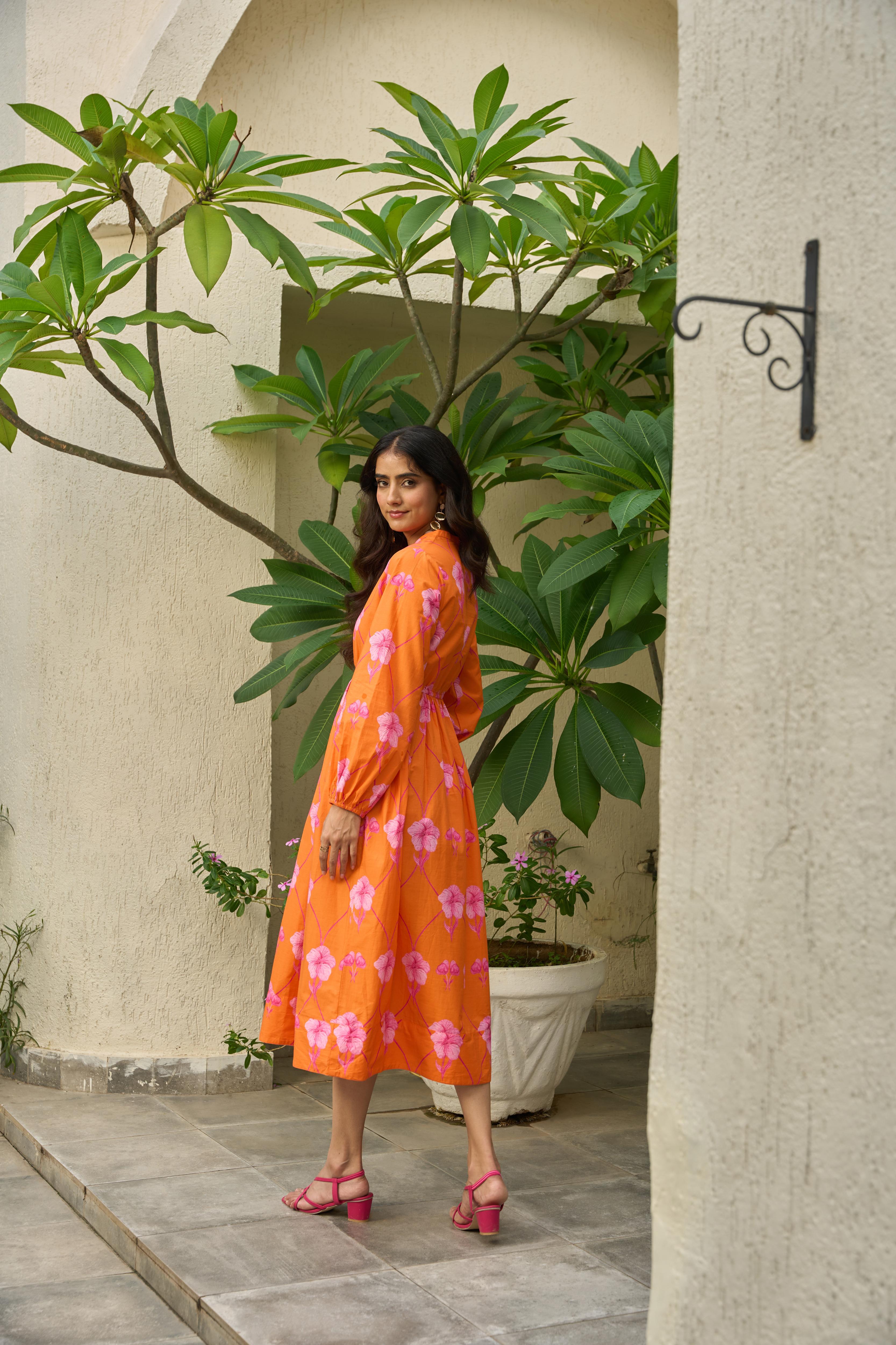 Coralbloom Sleeved Midi Dress