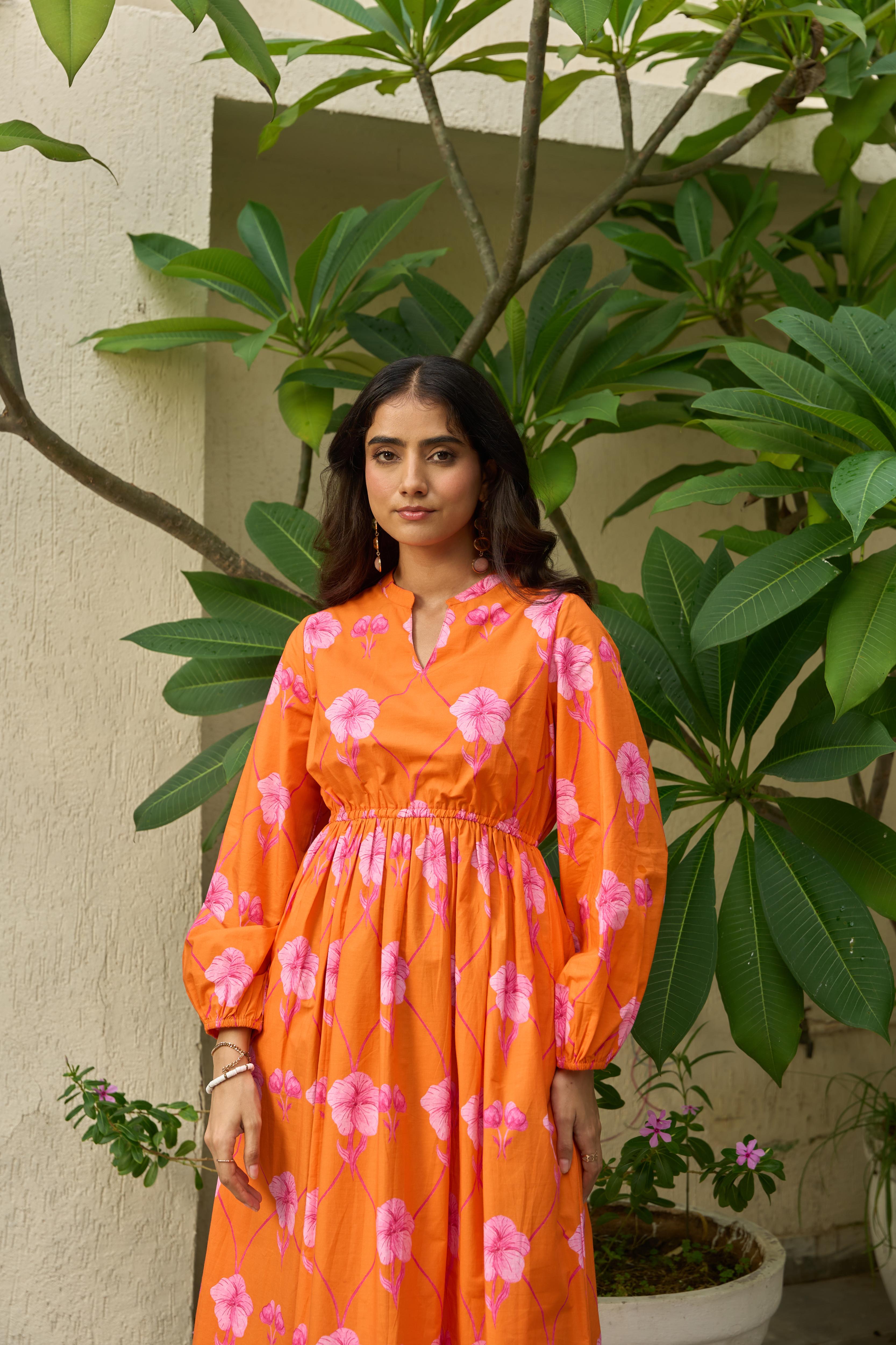 Coralbloom Sleeved Midi Dress
