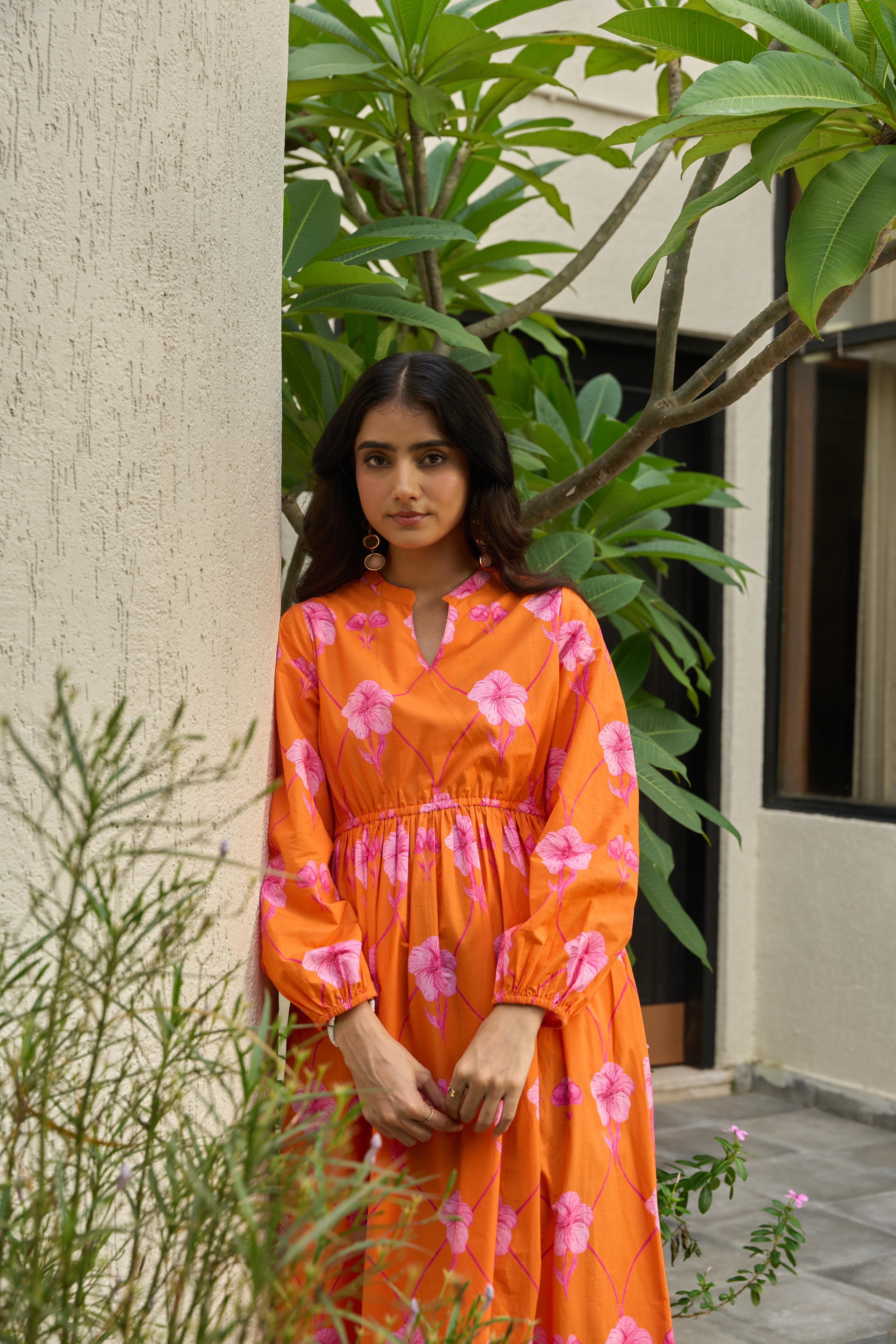 Coralbloom Sleeved Midi Dress