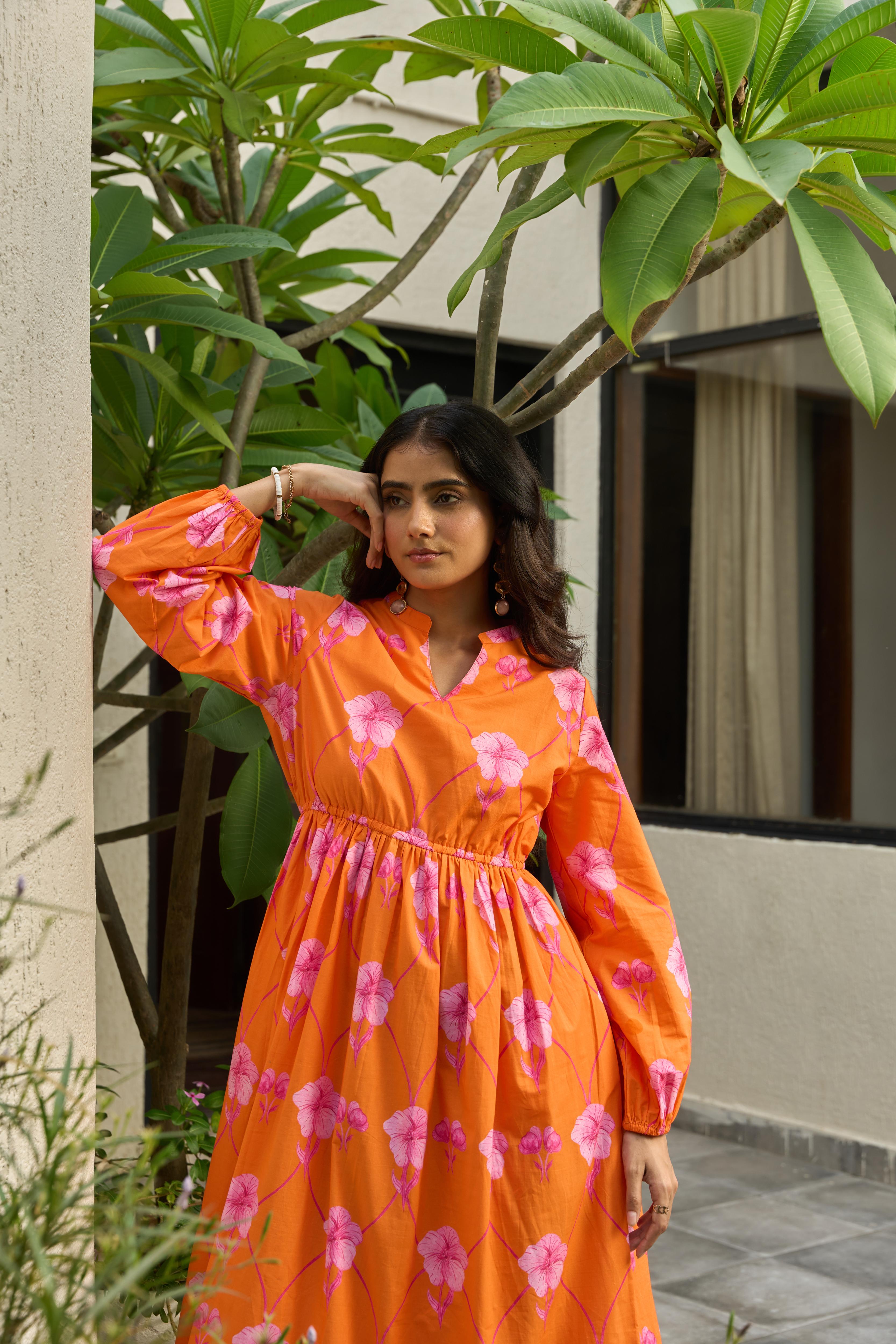 Coralbloom Sleeved Midi Dress